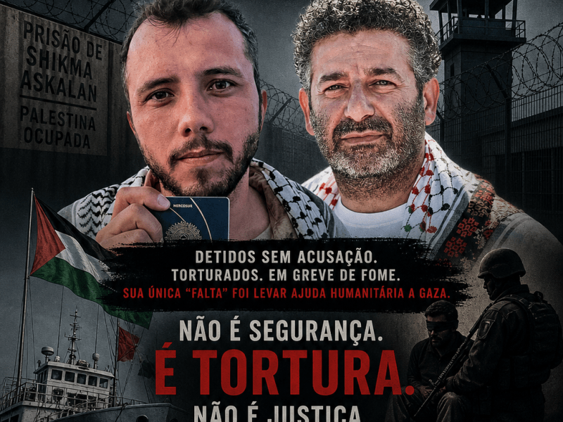 Thiago Ávila foi torturado e poderá ser preso por tempo indeterminado de acordo com as leis de israel (Por Global Sumud Flotilha)
